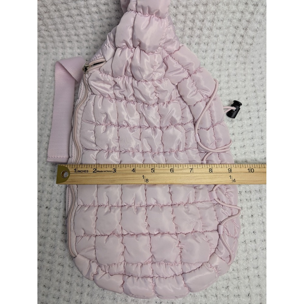 Light Pink Quilted Puffer Sling Bag Adjustable Crossbody Teardrop Backpack - Picture 7 of 9